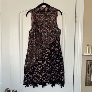 Topshop Asymmetrical Black and Blue Open Lace Sheath Dress Size 6